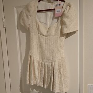 Hello Molly Cream Tweed Mini Dress with Pink Tag